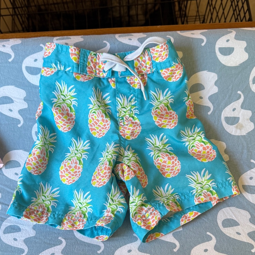 Janie and Jack Blue Pineapple Swim Shorts